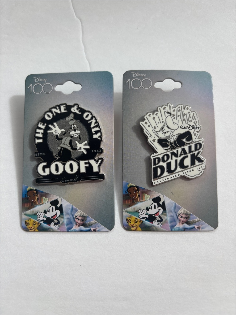 Lot of 2 Disney 100 Black & White Goofy and Donald Duck Enamel Pin -Boxlunch